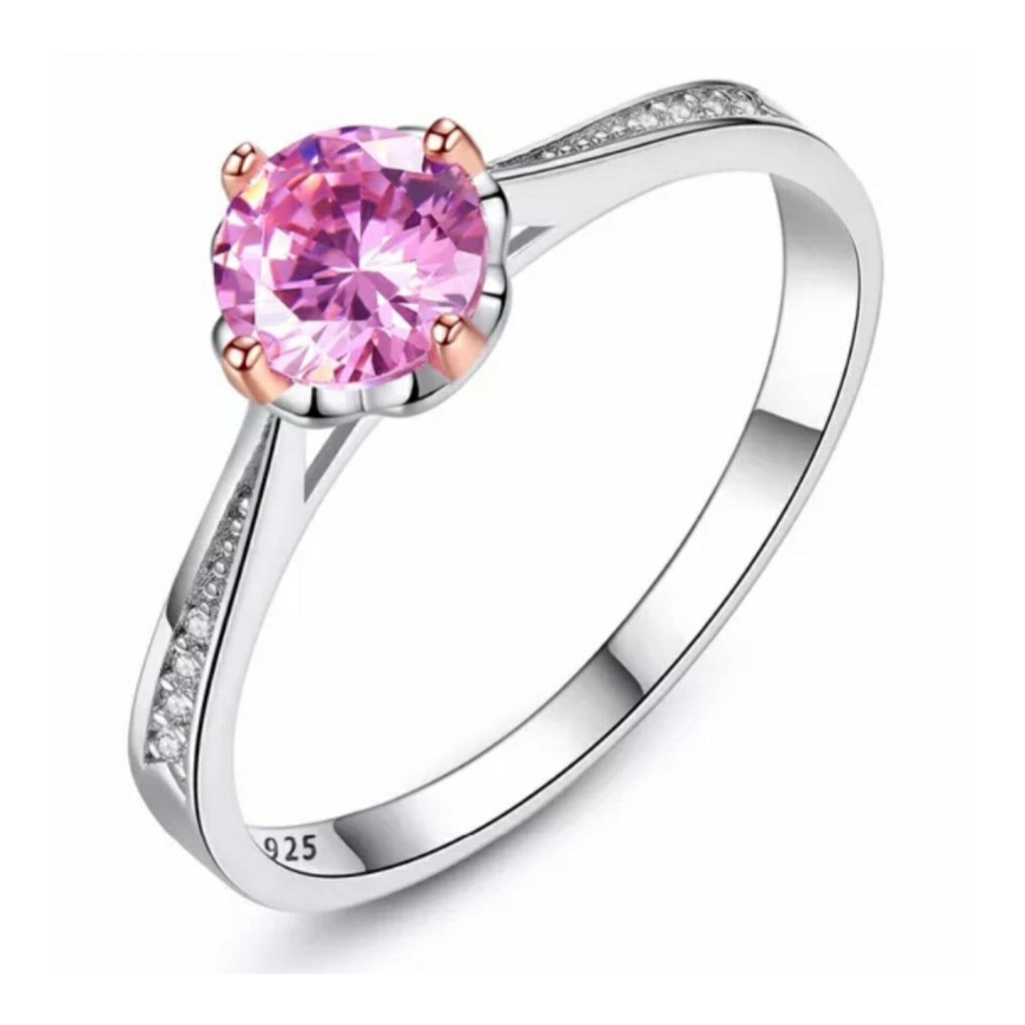 Sterling Silver Ring with Pink Cubic Zirconia