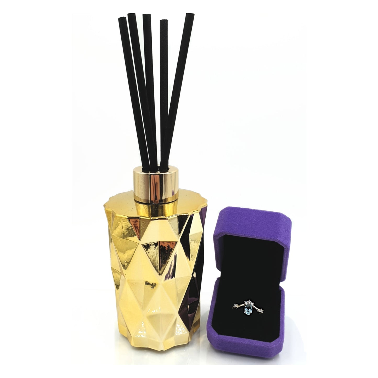 Lemongrass Gold Diamond Diffuser + Sterling Silver Ring